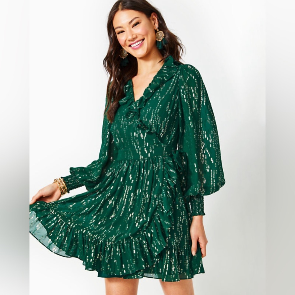 Lilly Pulitzer Birdy Long Sleeve Silk Wrap Dress
